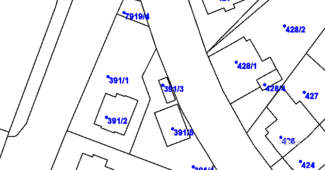Parcela st. 391/3 v KÚ Mělník, Katastrální mapa