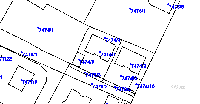 Parcela st. 7474/7 v KÚ Mělník, Katastrální mapa