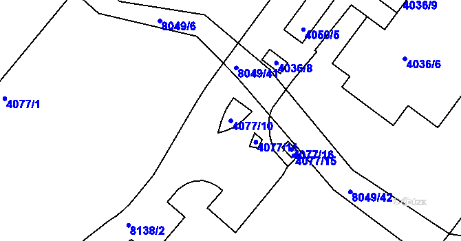 Parcela st. 4077/10 v KÚ Mělník, Katastrální mapa
