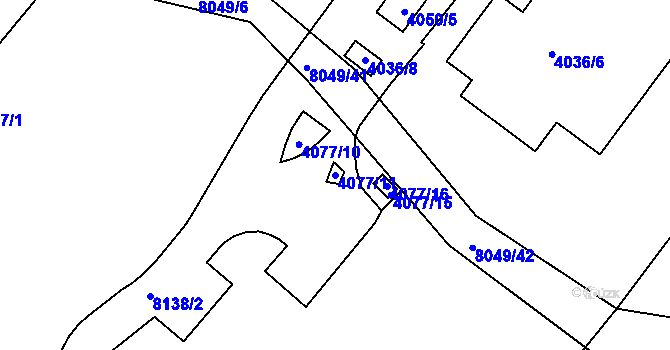 Parcela st. 4077/11 v KÚ Mělník, Katastrální mapa