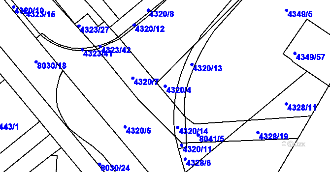 Parcela st. 4320/4 v KÚ Mělník, Katastrální mapa