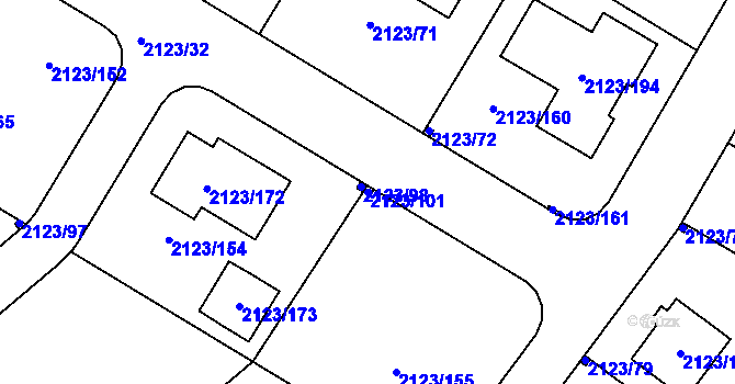 Parcela st. 2123/101 v KÚ Mělník, Katastrální mapa