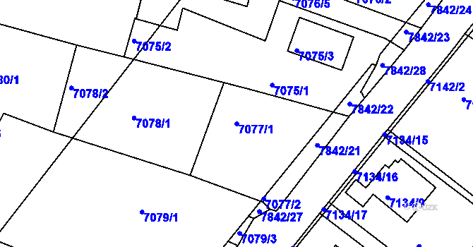 Parcela st. 7077/1 v KÚ Mělník, Katastrální mapa