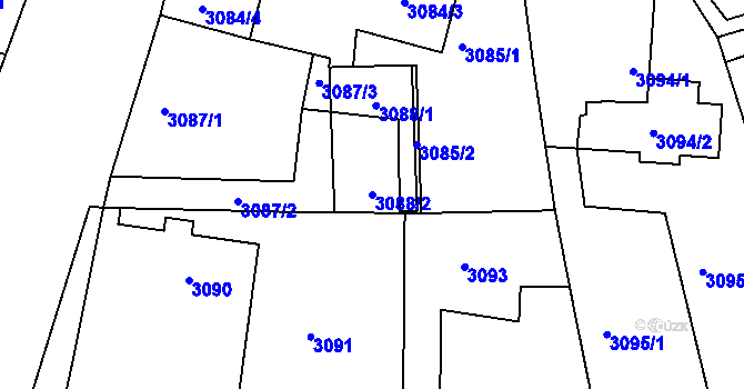 Parcela st. 3088/2 v KÚ Mělník, Katastrální mapa
