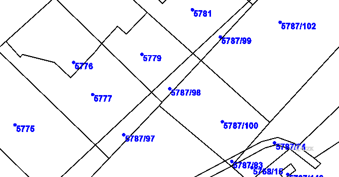 Parcela st. 5787/98 v KÚ Mělník, Katastrální mapa