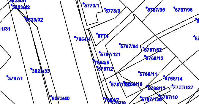 Parcela st. 5787/121 v KÚ Mělník, Katastrální mapa
