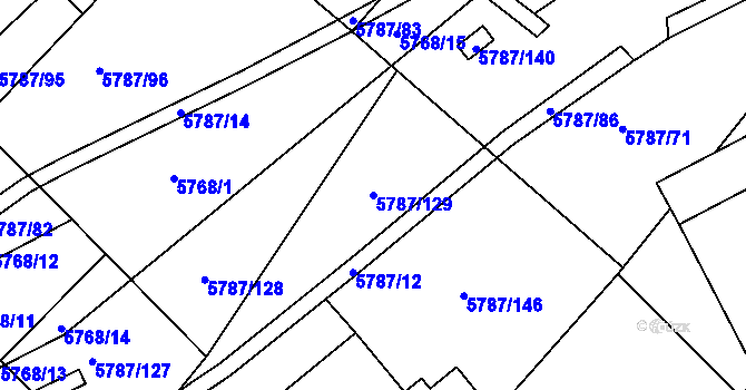Parcela st. 5787/129 v KÚ Mělník, Katastrální mapa