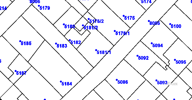 Parcela st. 5181/1 v KÚ Mělník, Katastrální mapa