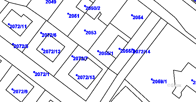 Parcela st. 2055/1 v KÚ Mělník, Katastrální mapa