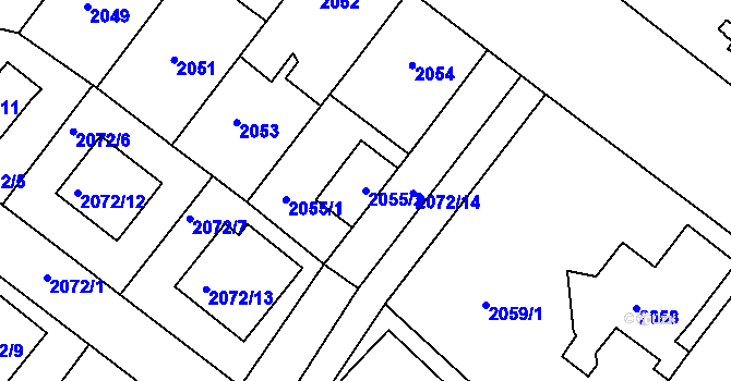 Parcela st. 2055/2 v KÚ Mělník, Katastrální mapa