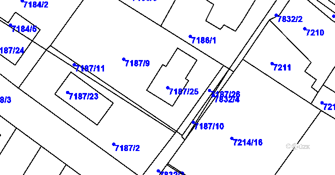Parcela st. 7187/25 v KÚ Mělník, Katastrální mapa