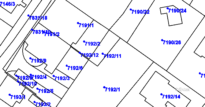 Parcela st. 7192/11 v KÚ Mělník, Katastrální mapa