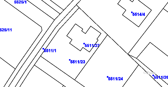 Parcela st. 5511/27 v KÚ Mělník, Katastrální mapa