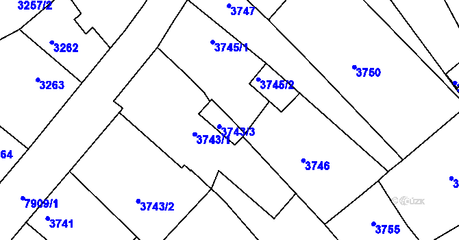 Parcela st. 3745/3 v KÚ Mělník, Katastrální mapa
