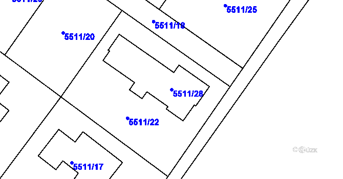 Parcela st. 5511/28 v KÚ Mělník, Katastrální mapa