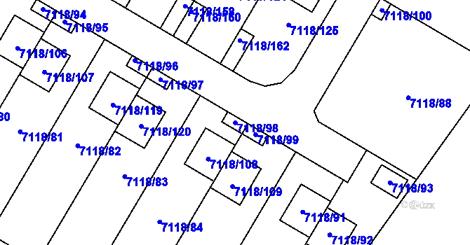 Parcela st. 7118/98 v KÚ Mělník, Katastrální mapa