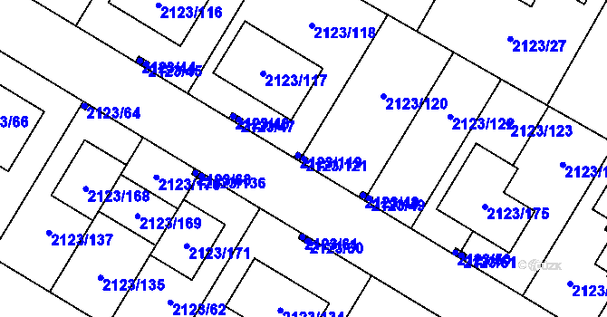 Parcela st. 2123/121 v KÚ Mělník, Katastrální mapa