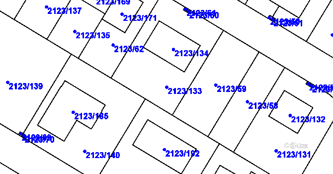 Parcela st. 2123/133 v KÚ Mělník, Katastrální mapa