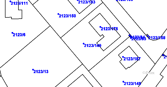 Parcela st. 2123/149 v KÚ Mělník, Katastrální mapa