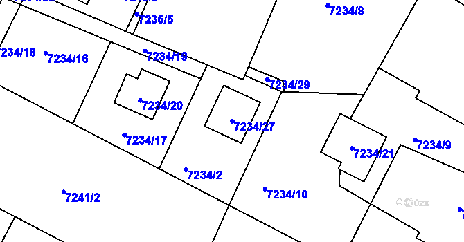 Parcela st. 7234/27 v KÚ Mělník, Katastrální mapa