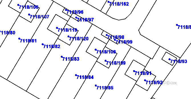 Parcela st. 7118/108 v KÚ Mělník, Katastrální mapa