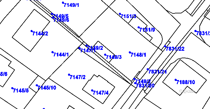 Parcela st. 7148/3 v KÚ Mělník, Katastrální mapa