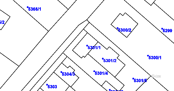 Parcela st. 5301/1 v KÚ Mělník, Katastrální mapa