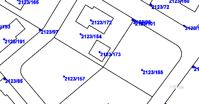 Parcela st. 2123/173 v KÚ Mělník, Katastrální mapa