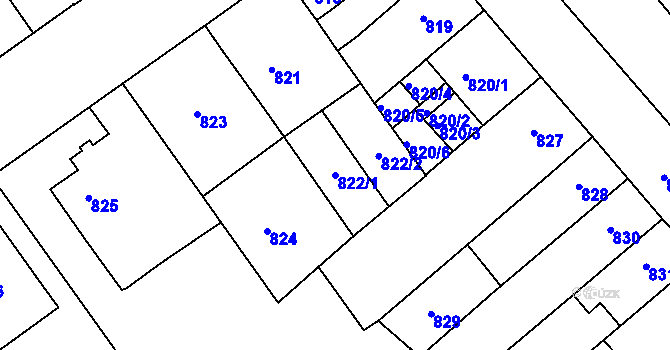 Parcela st. 822/1 v KÚ Mělník, Katastrální mapa