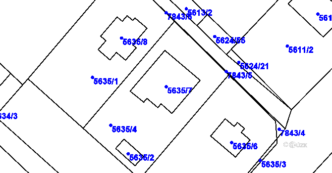 Parcela st. 5635/7 v KÚ Mělník, Katastrální mapa