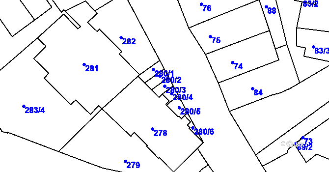 Parcela st. 280/3 v KÚ Mělník, Katastrální mapa