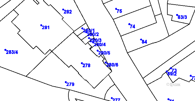 Parcela st. 280/5 v KÚ Mělník, Katastrální mapa