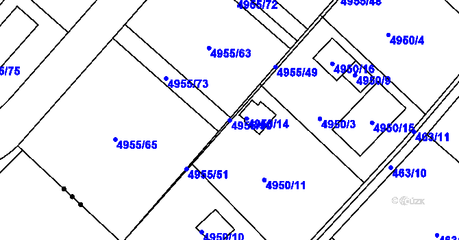 Parcela st. 4955/50 v KÚ Mělník, Katastrální mapa