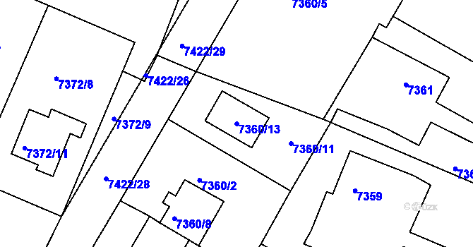 Parcela st. 7360/13 v KÚ Mělník, Katastrální mapa