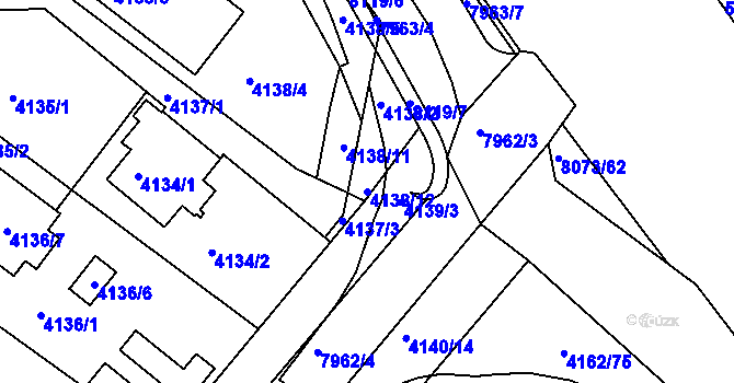 Parcela st. 4138/12 v KÚ Mělník, Katastrální mapa