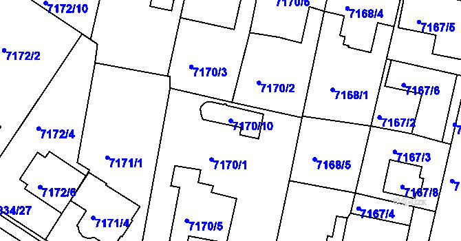Parcela st. 7170/10 v KÚ Mělník, Katastrální mapa