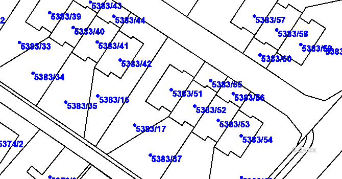 Parcela st. 5383/51 v KÚ Mělník, Katastrální mapa