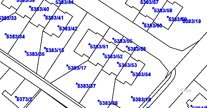Parcela st. 5383/52 v KÚ Mělník, Katastrální mapa