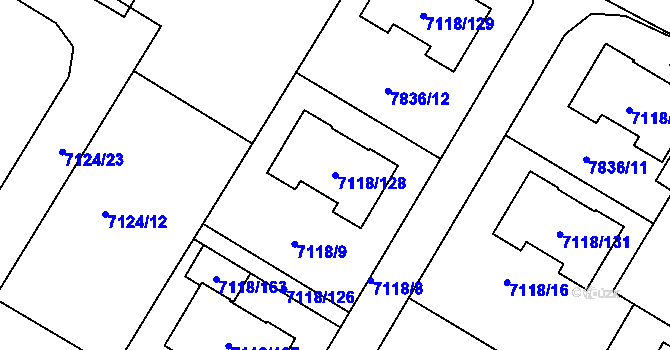 Parcela st. 7118/128 v KÚ Mělník, Katastrální mapa