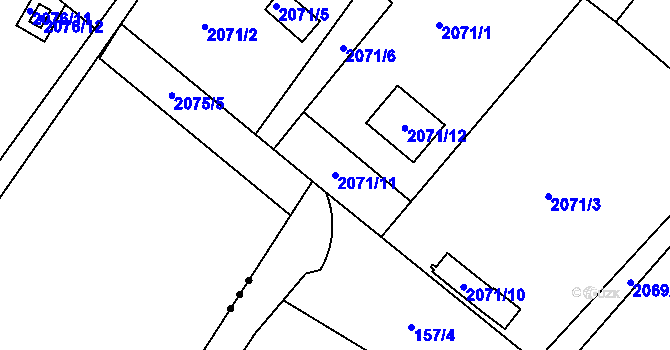 Parcela st. 2071/11 v KÚ Mělník, Katastrální mapa