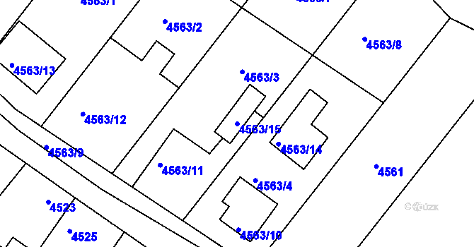 Parcela st. 4563/15 v KÚ Mělník, Katastrální mapa