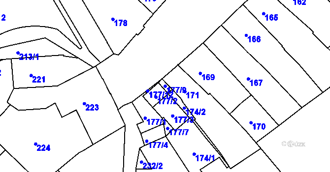 Parcela st. 177/9 v KÚ Mělník, Katastrální mapa