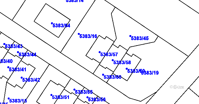 Parcela st. 5383/57 v KÚ Mělník, Katastrální mapa