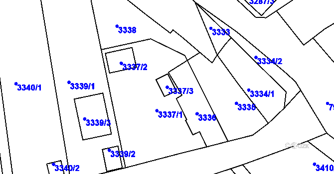 Parcela st. 3337/3 v KÚ Mělník, Katastrální mapa