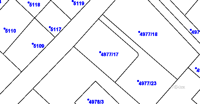 Parcela st. 4977/17 v KÚ Mělník, Katastrální mapa