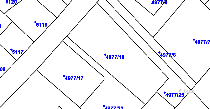 Parcela st. 4977/18 v KÚ Mělník, Katastrální mapa