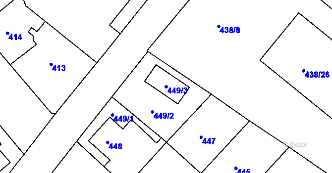 Parcela st. 449/3 v KÚ Mělník, Katastrální mapa