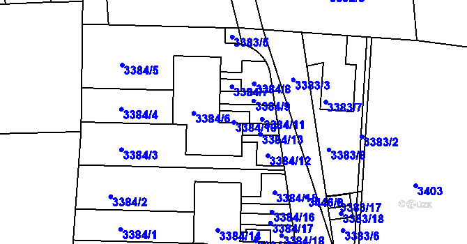 Parcela st. 3384/10 v KÚ Mělník, Katastrální mapa