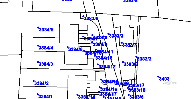 Parcela st. 3384/11 v KÚ Mělník, Katastrální mapa