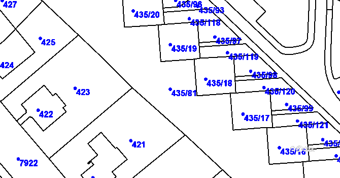 Parcela st. 435/81 v KÚ Mělník, Katastrální mapa